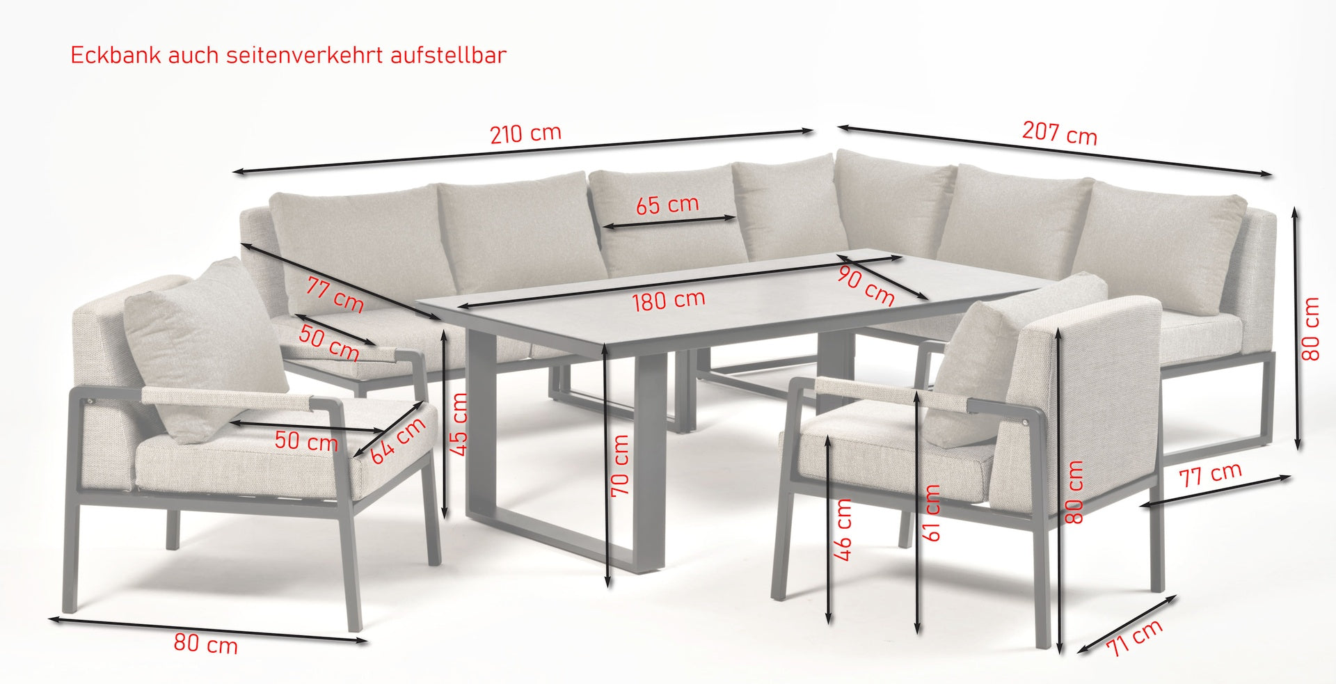 Eckbankgruppe Lucienne in hellgrau mit Sinterstone-Tisch – moderne und vielseitige Gartenmöbel.