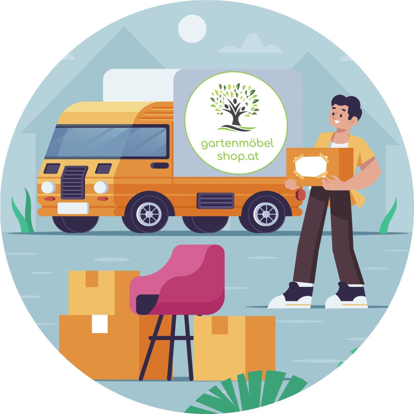 Premium-Zustellservice für Gartenmöbel – 2-Mann-Lieferung bis zur Verwendungsstelle mit Verpackungsentsorgung.